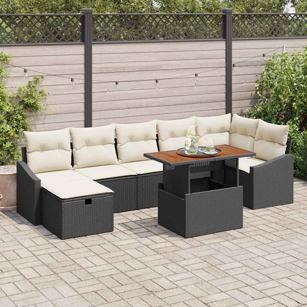 Gartensofa-set 8 stk. Schwarz Poly-Rattan