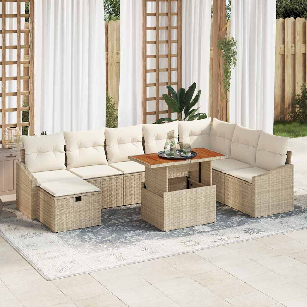 Gartensofa-set 9 stk. Beige Poly-Rattan