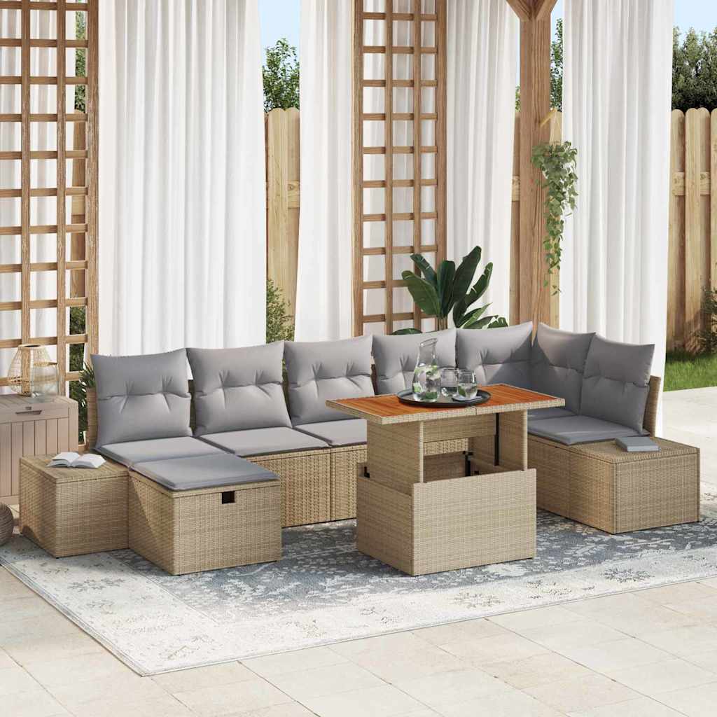 Gartensofa-set 8 stk. Beige Poly-Rattan