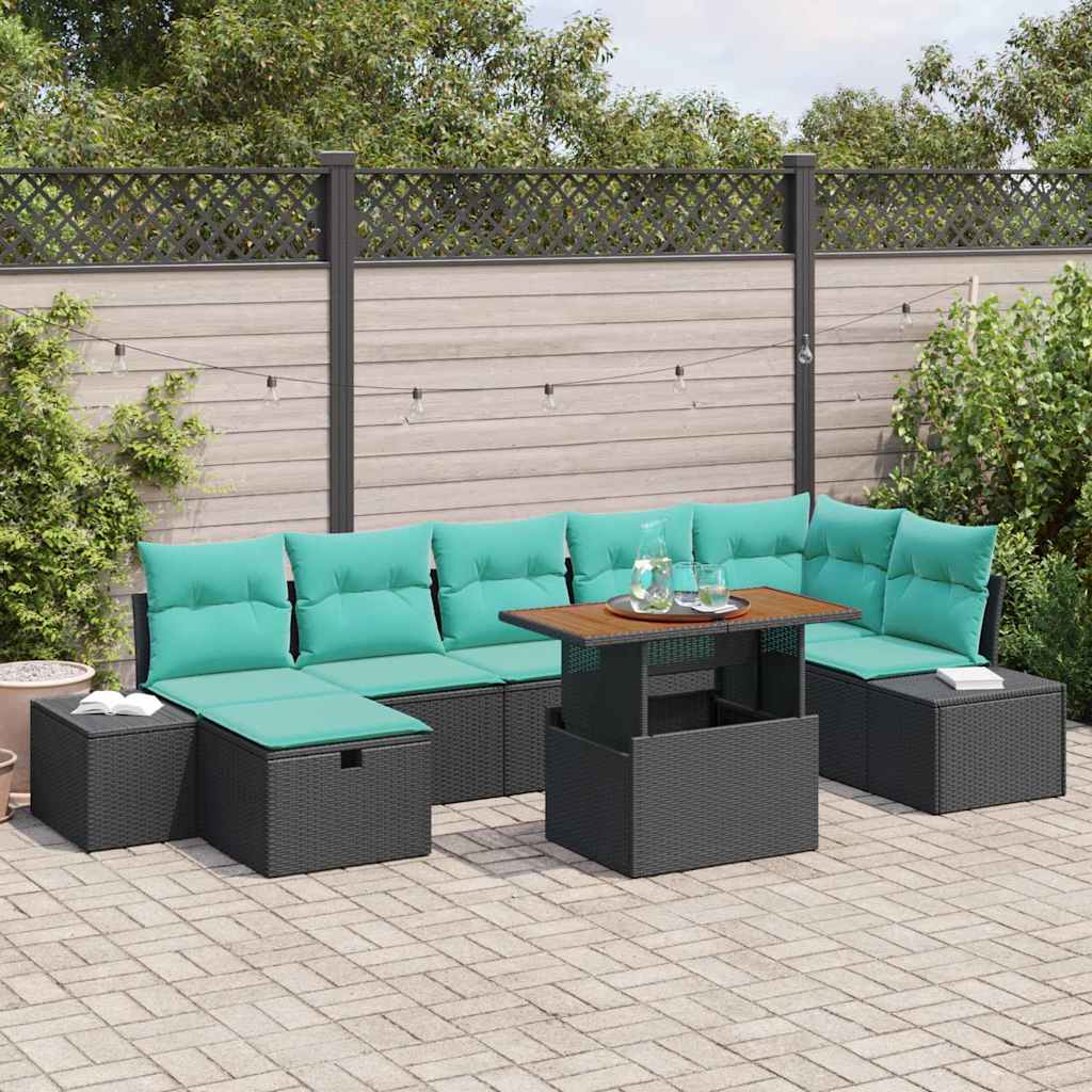 Gartensofa-set 8 stk. Schwarz Poly-Rattan