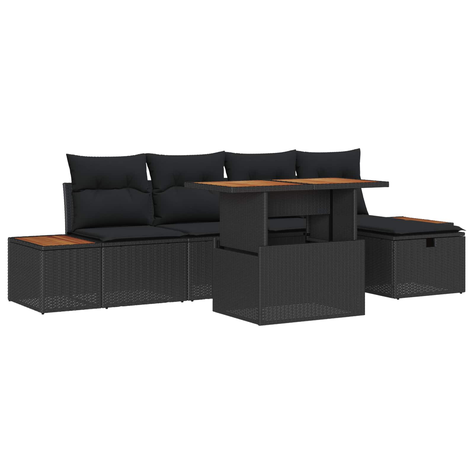 Gartensofa-set 6 stk. Schwarz Poly-Rattan