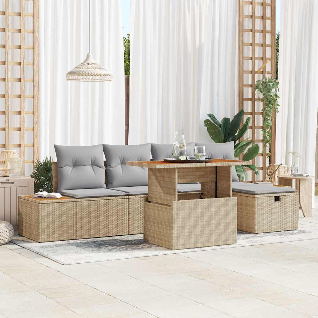 Gartensofa-set 6 stk. Beige Poly-Rattan