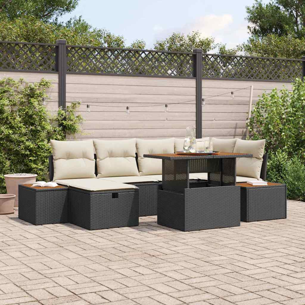 Gartensofa-set 7 stk. Schwarz Poly-Rattan