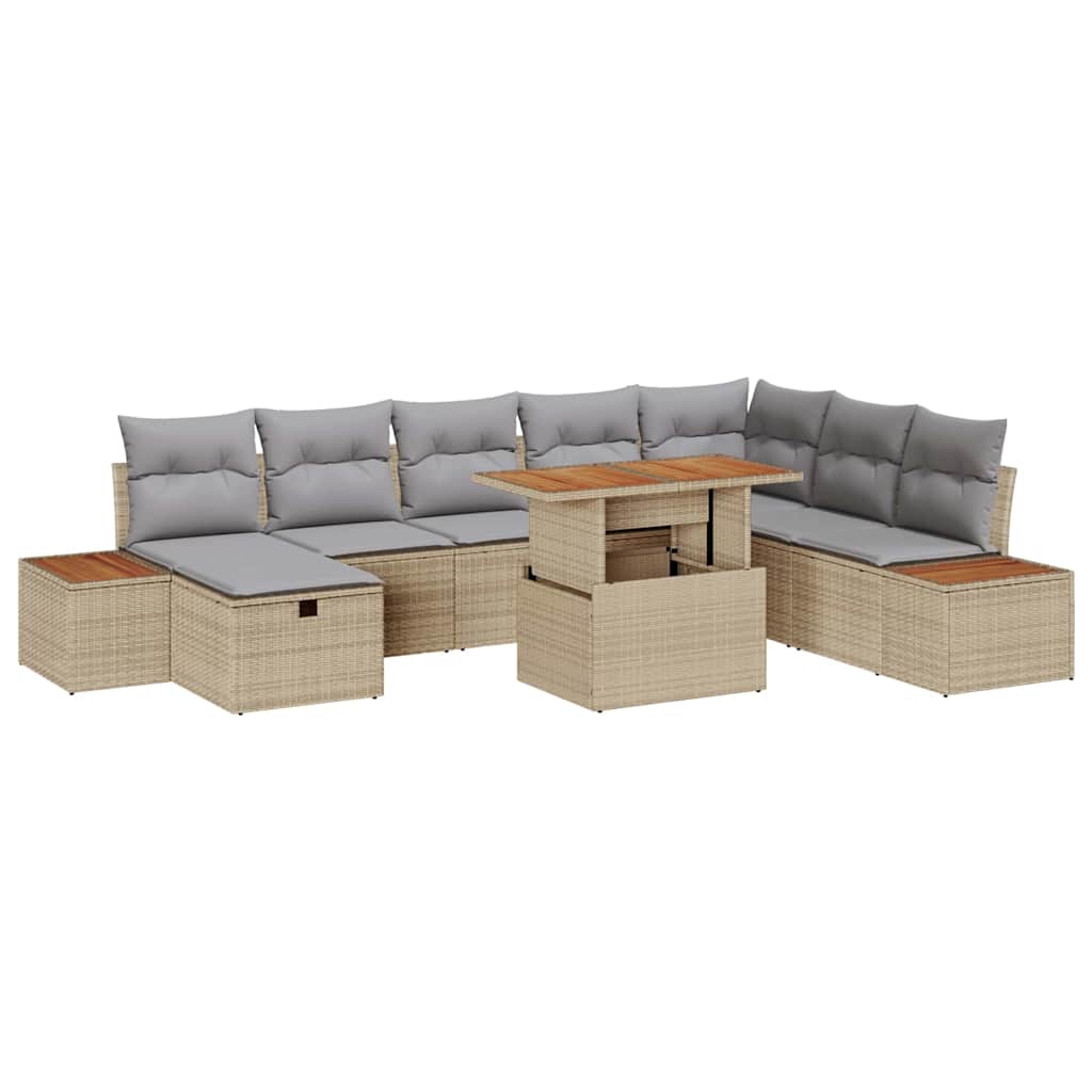 Gartensofa-set 9 stk. Beige Poly-Rattan