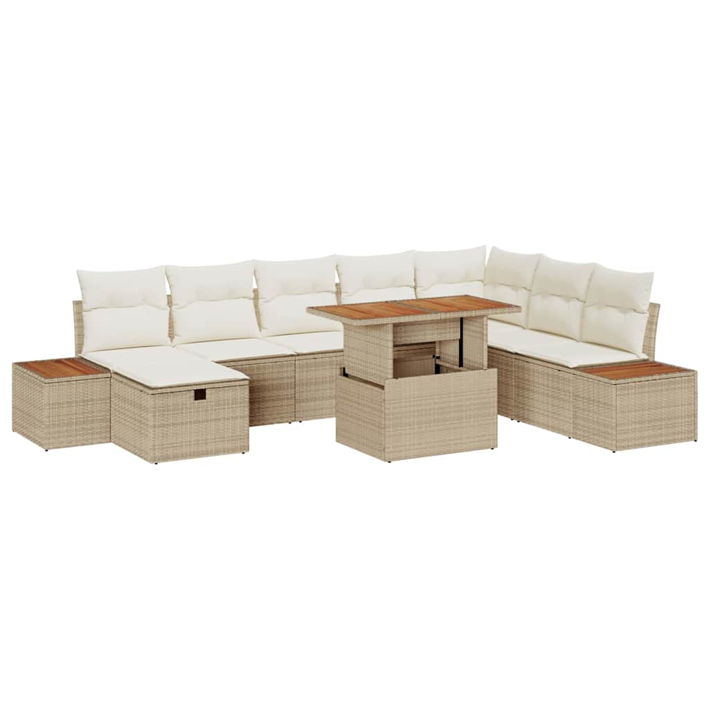 Gartensofa-set 9 stk. Beige Poly-Rattan
