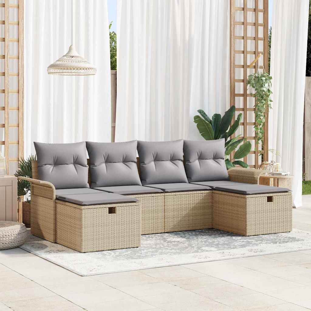 Gartensofa-set 6 stk. Poly Rattan