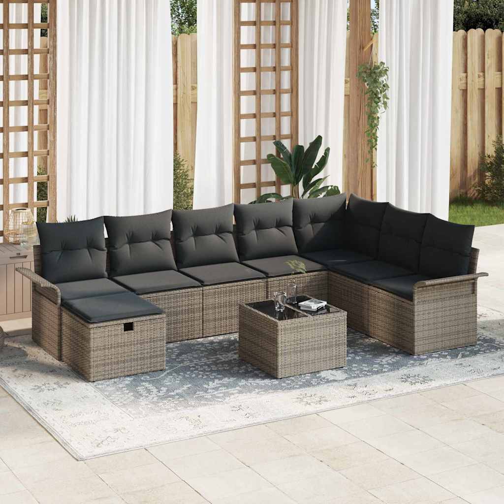Gartensofa-set 9 stk. Poly Rattan