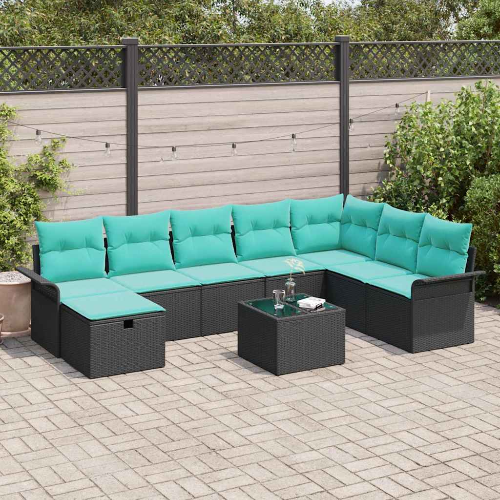 Gartensofa-set 9 stk. Poly Rattan