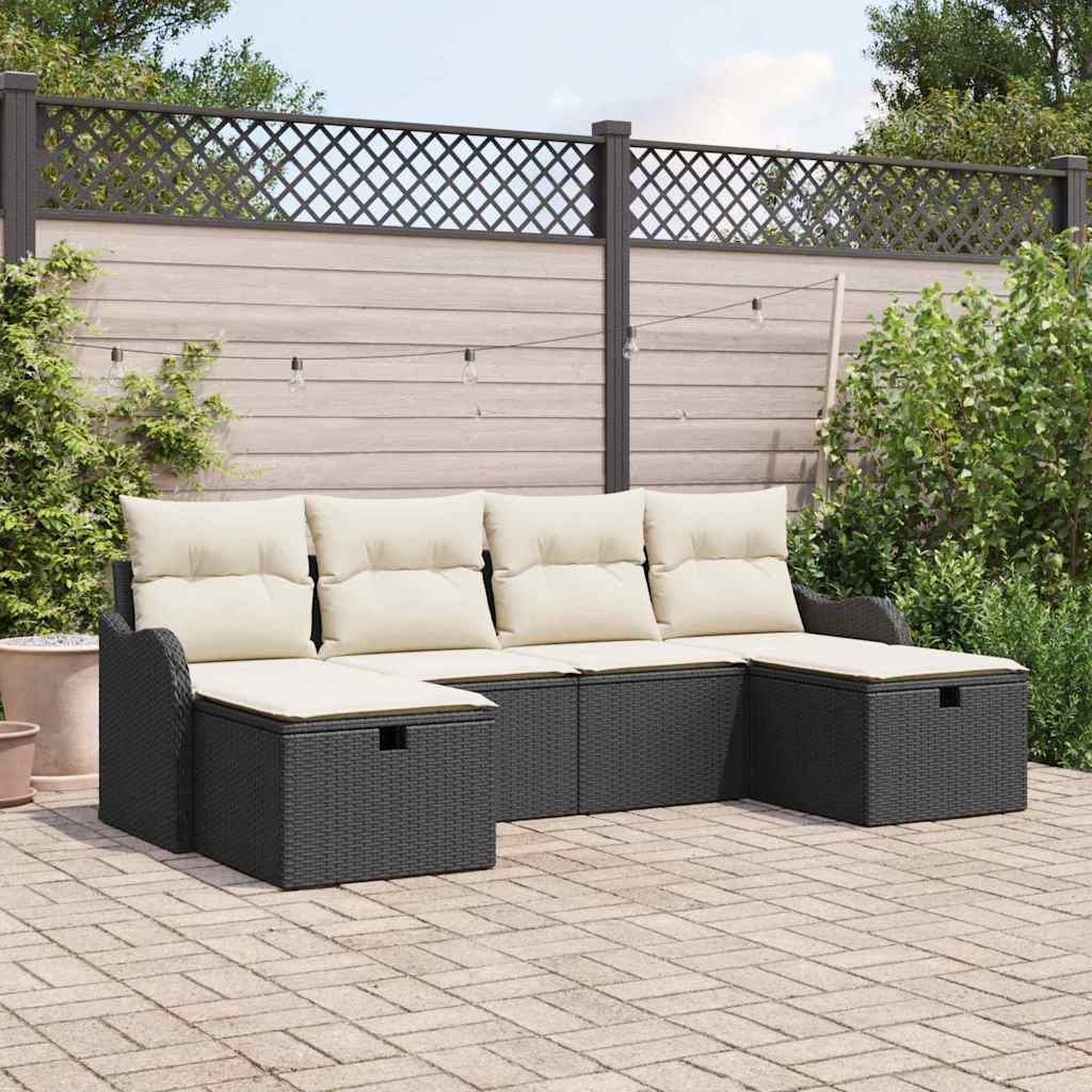 Gartensofa-set 6 stk. Schwarz Poly-Rattan