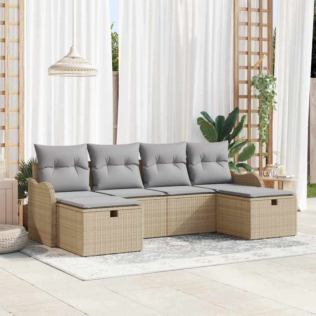 Gartensofa-set 6 stk. Beige Poly-Rattan