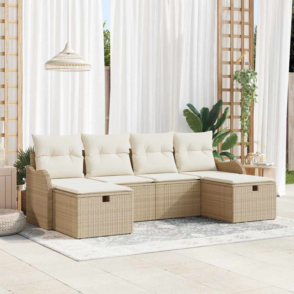 Gartensofa-set 6 stk. Beige Poly-Rattan