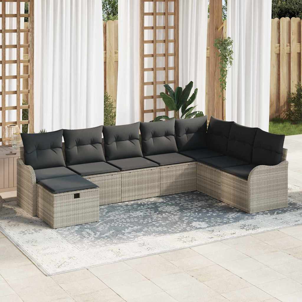 Gartensofa-set 8 stk. Hellgrau Poly-Rattan