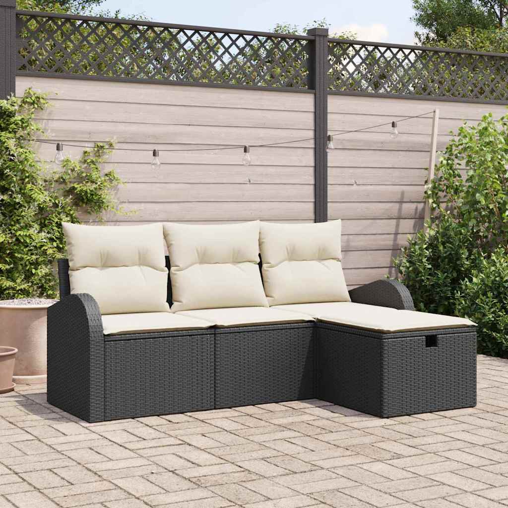 Gartensofa-set 4 stk. Schwarz Poly-Rattan
