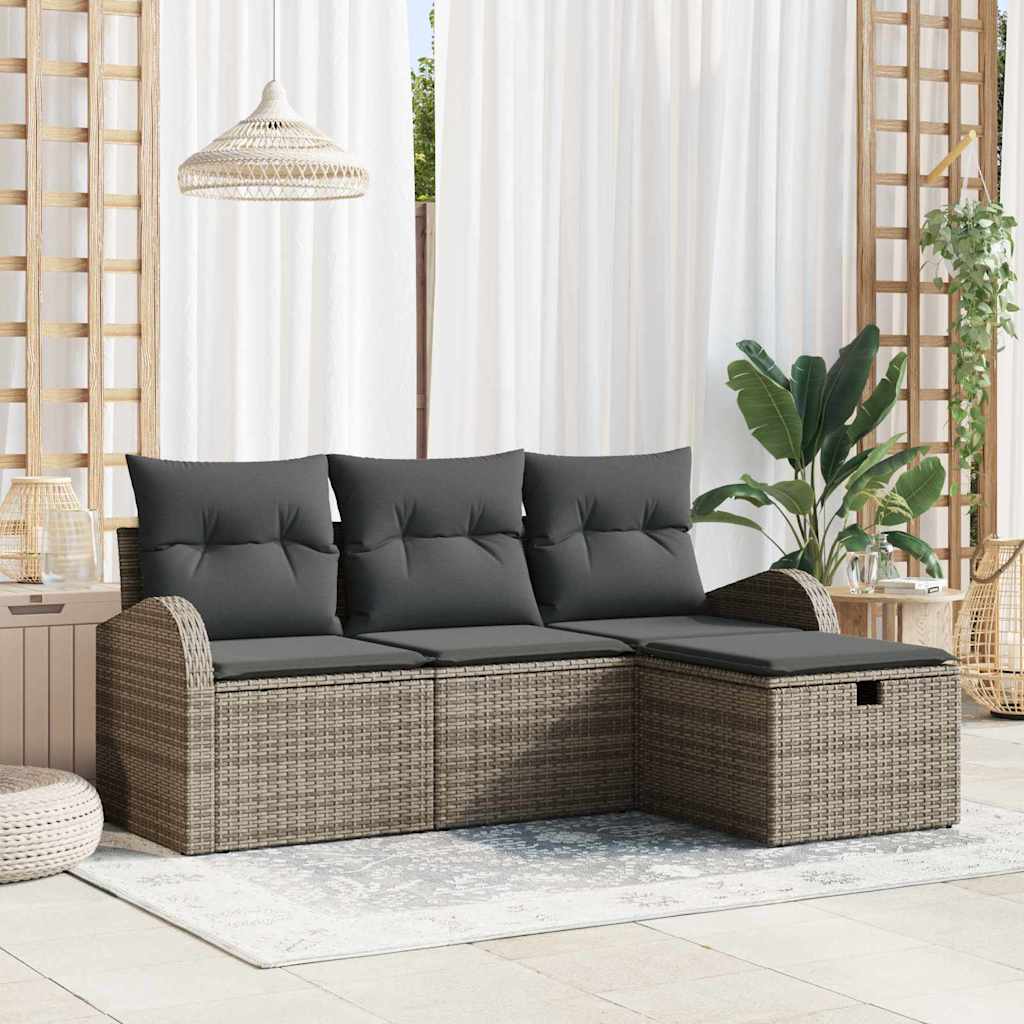 Gartensofa-set 4 stk. Grau Poly-Rattan