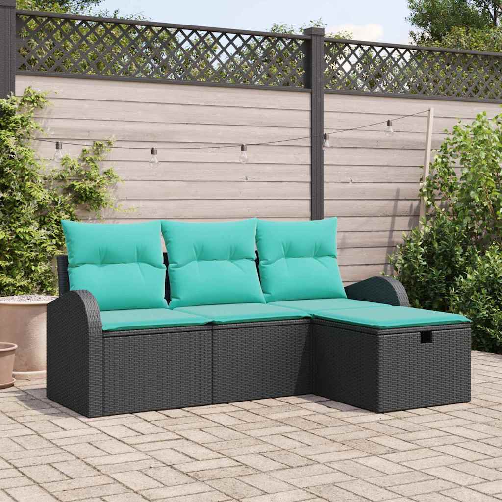 Gartensofa-set 4 stk. Schwarz Poly-Rattan
