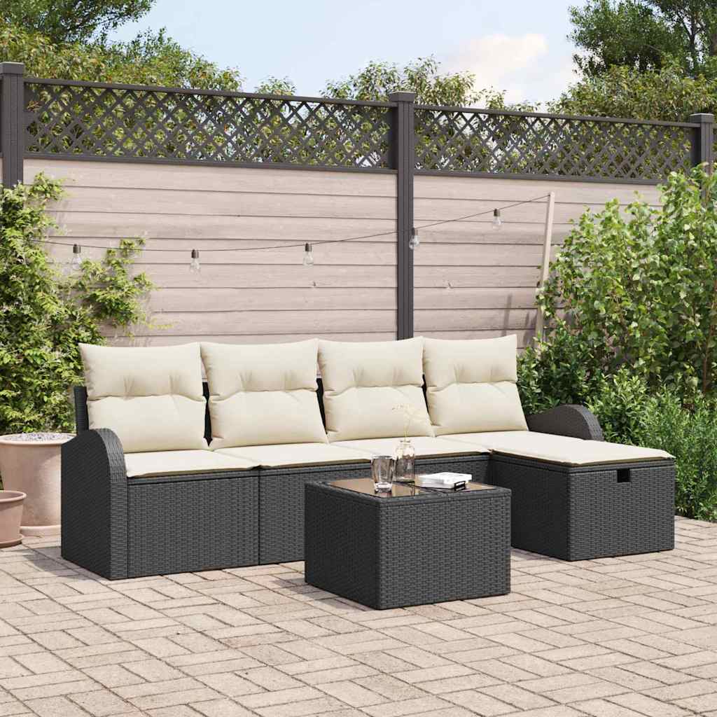 Gartensofa-set 6 stk. Schwarz Poly-Rattan