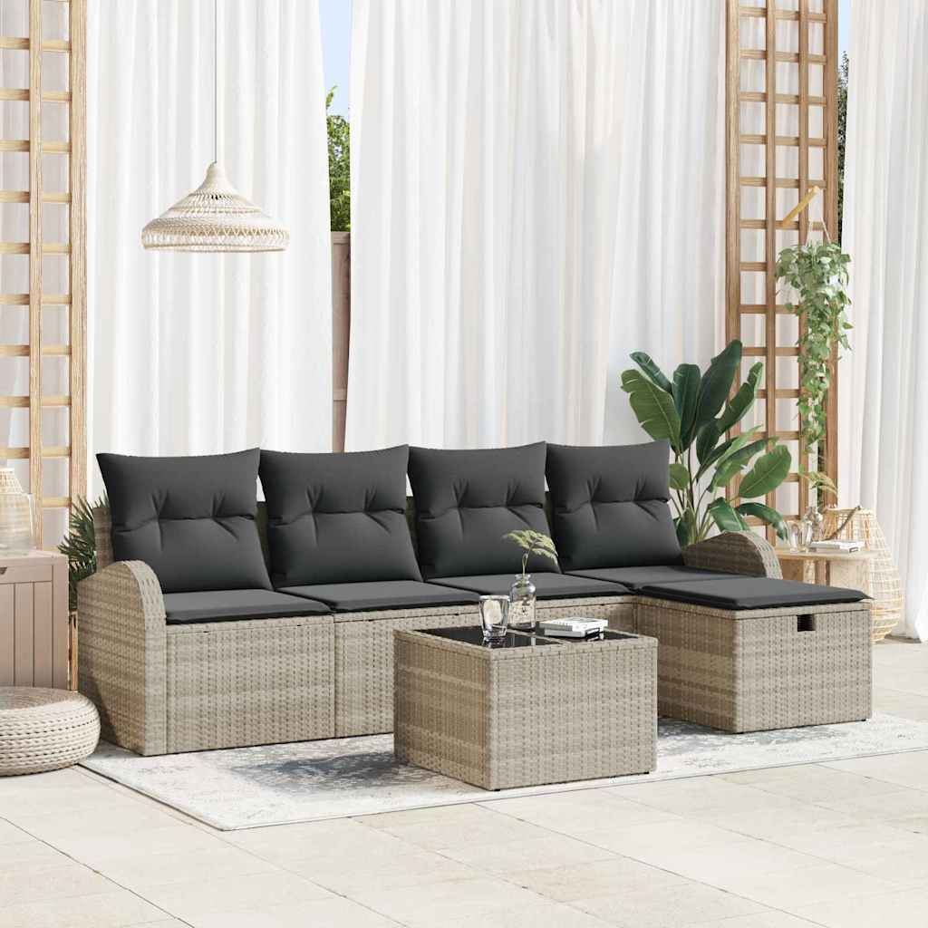 Gartensofa-set 6 stk. Hellgrau Poly-Rattan