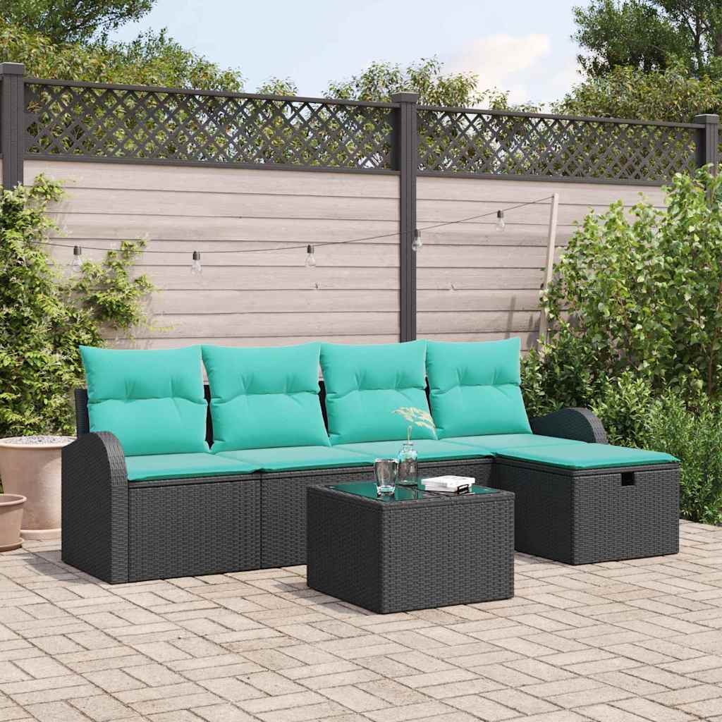Gartensofa-set 6 stk. Schwarz Poly-Rattan