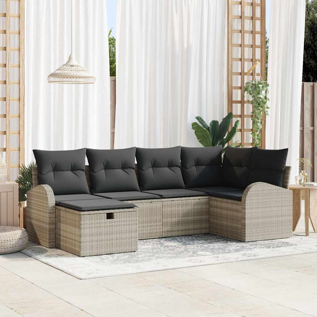 Gartensofa-set 6 stk. Hellgrau Poly-Rattan