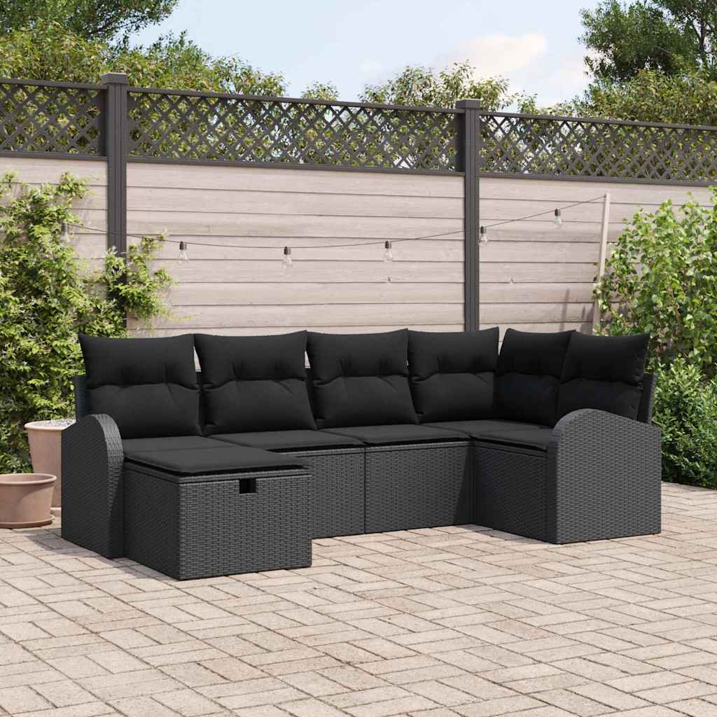 Gartensofa-set 6 stk. Schwarz Poly-Rattan