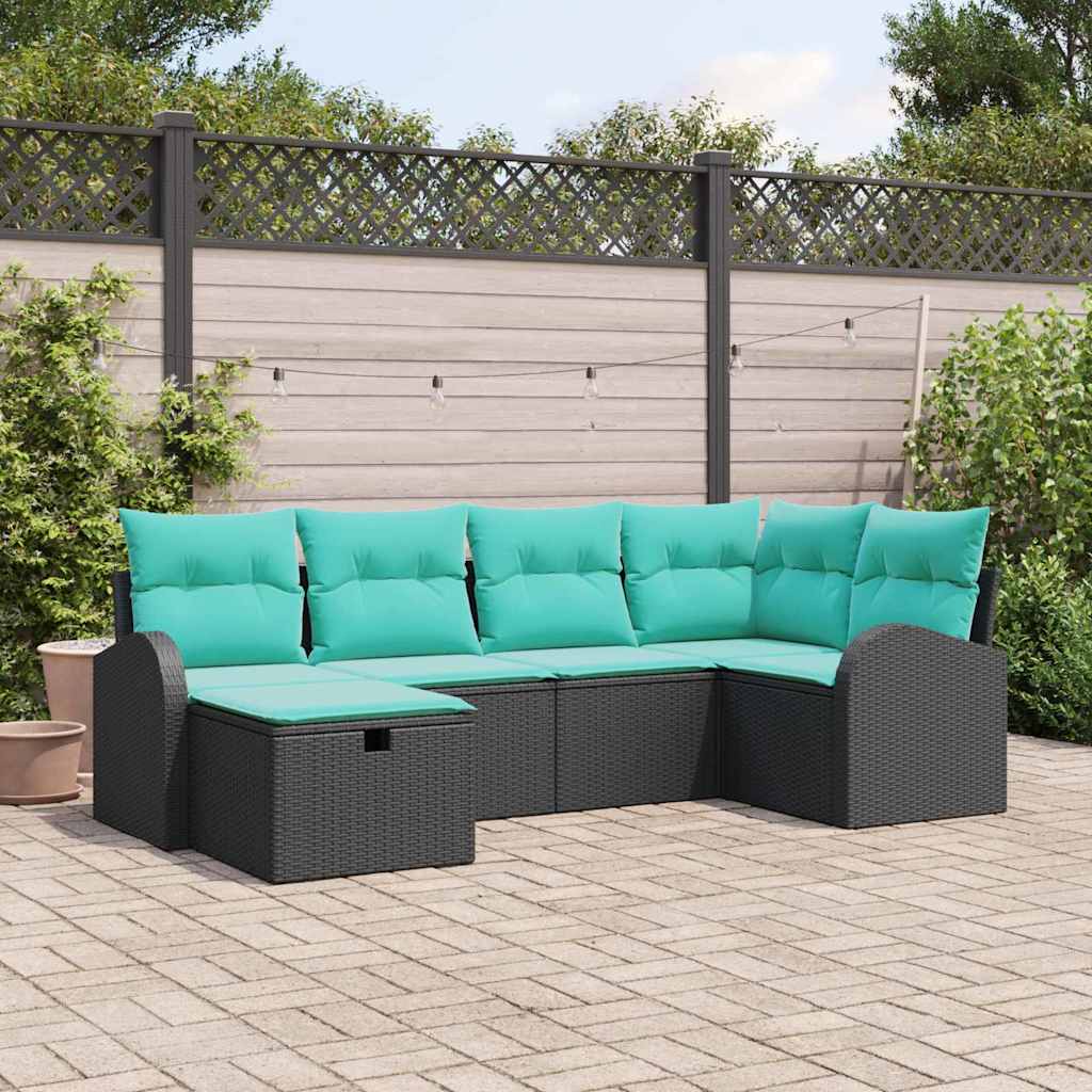 Gartensofa-set 6 stk. Schwarz Poly-Rattan