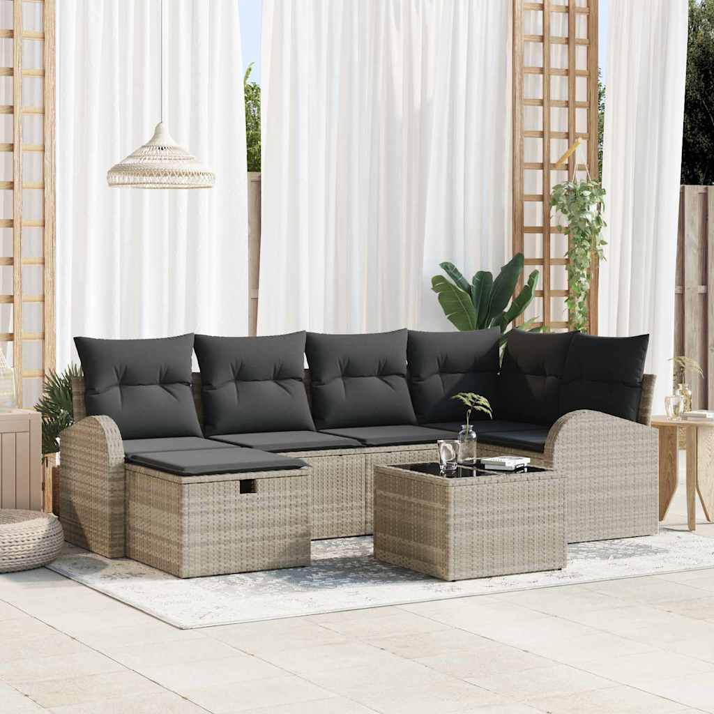 Gartensofa-set 7 stk. Hellgrau Poly-Rattan