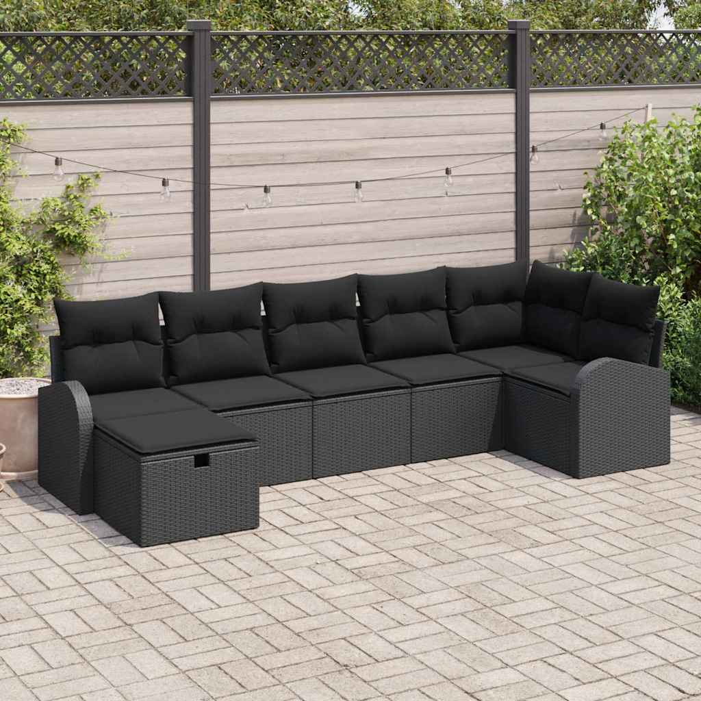 Gartensofa-set 7 stk. Schwarz Poly-Rattan