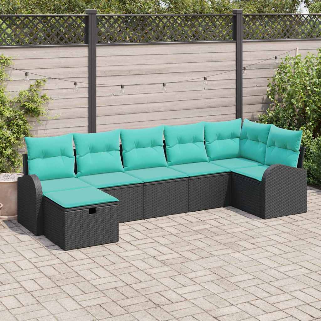 Gartensofa-set 7 stk. Schwarz Poly-Rattan