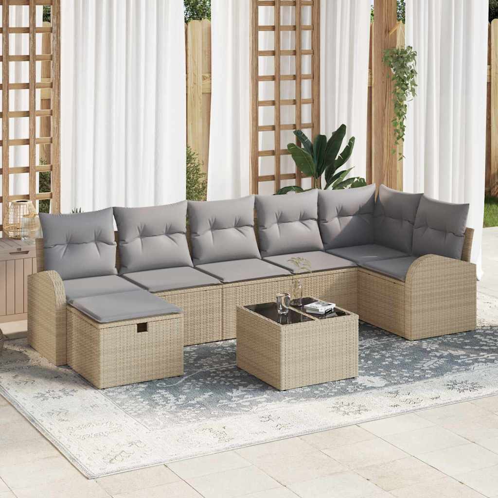 Gartensofa-set 8 stk. Beige Poly-Rattan