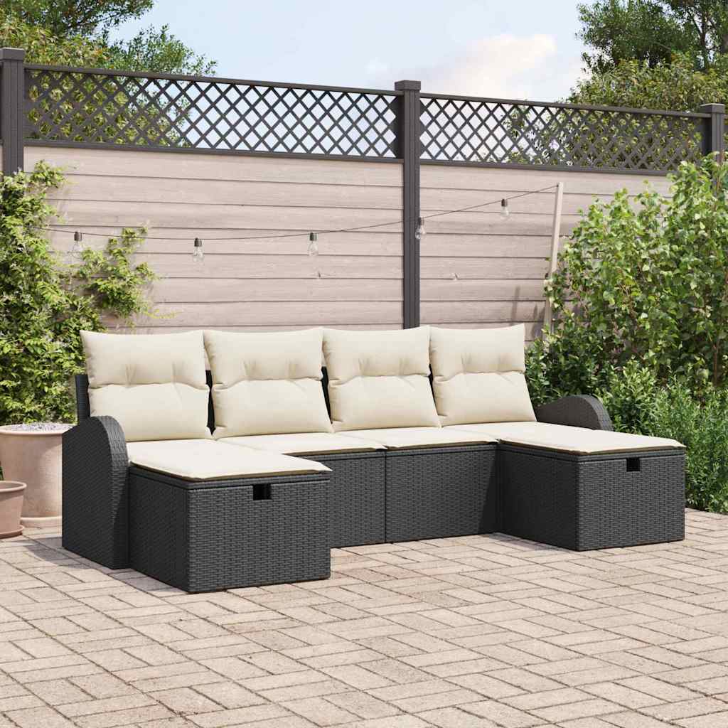 Gartensofa-set 6 stk. Schwarz Poly-Rattan