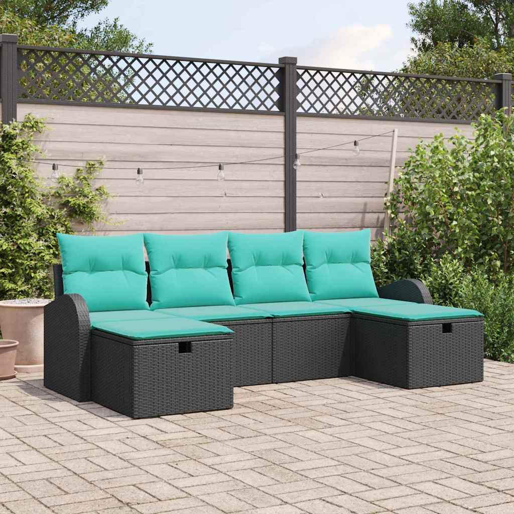 Gartensofa-set 6 stk. Schwarz Poly-Rattan
