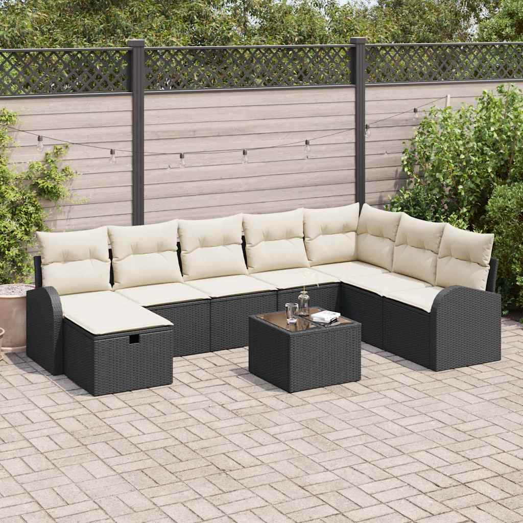 Gartensofa-set 9 stk. Schwarz Poly-Rattan