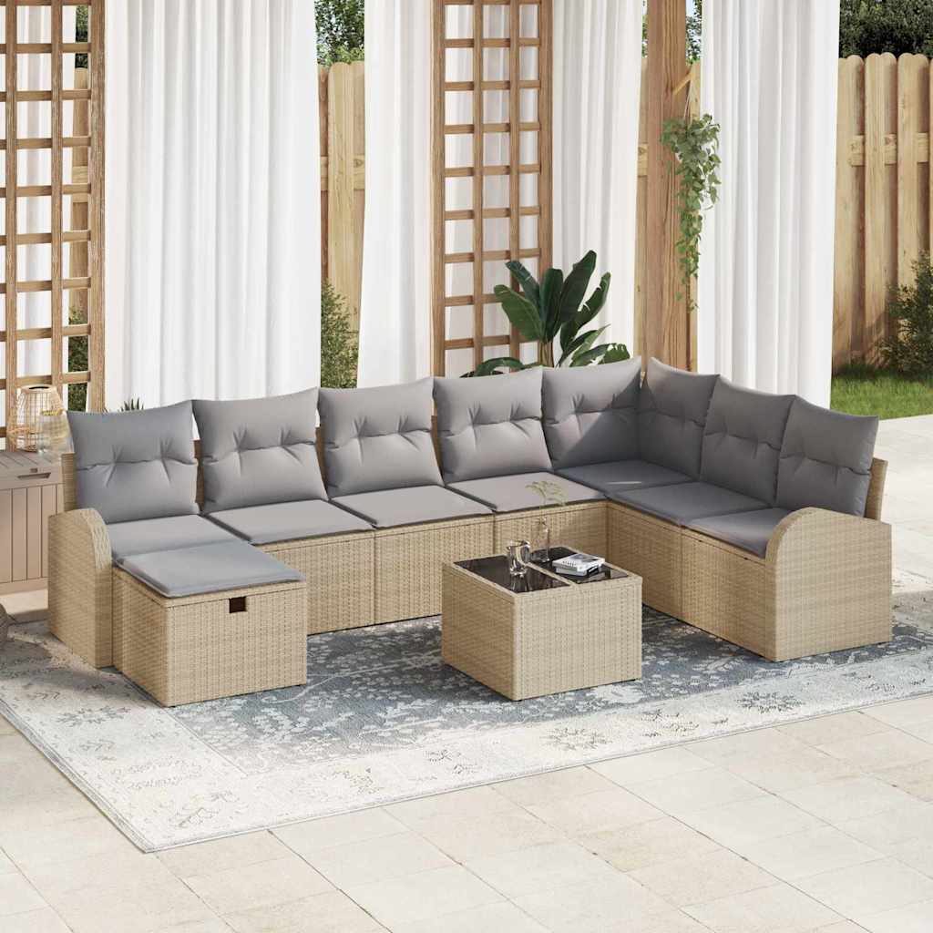 Gartensofa-set 9 stk. Beige Poly-Rattan