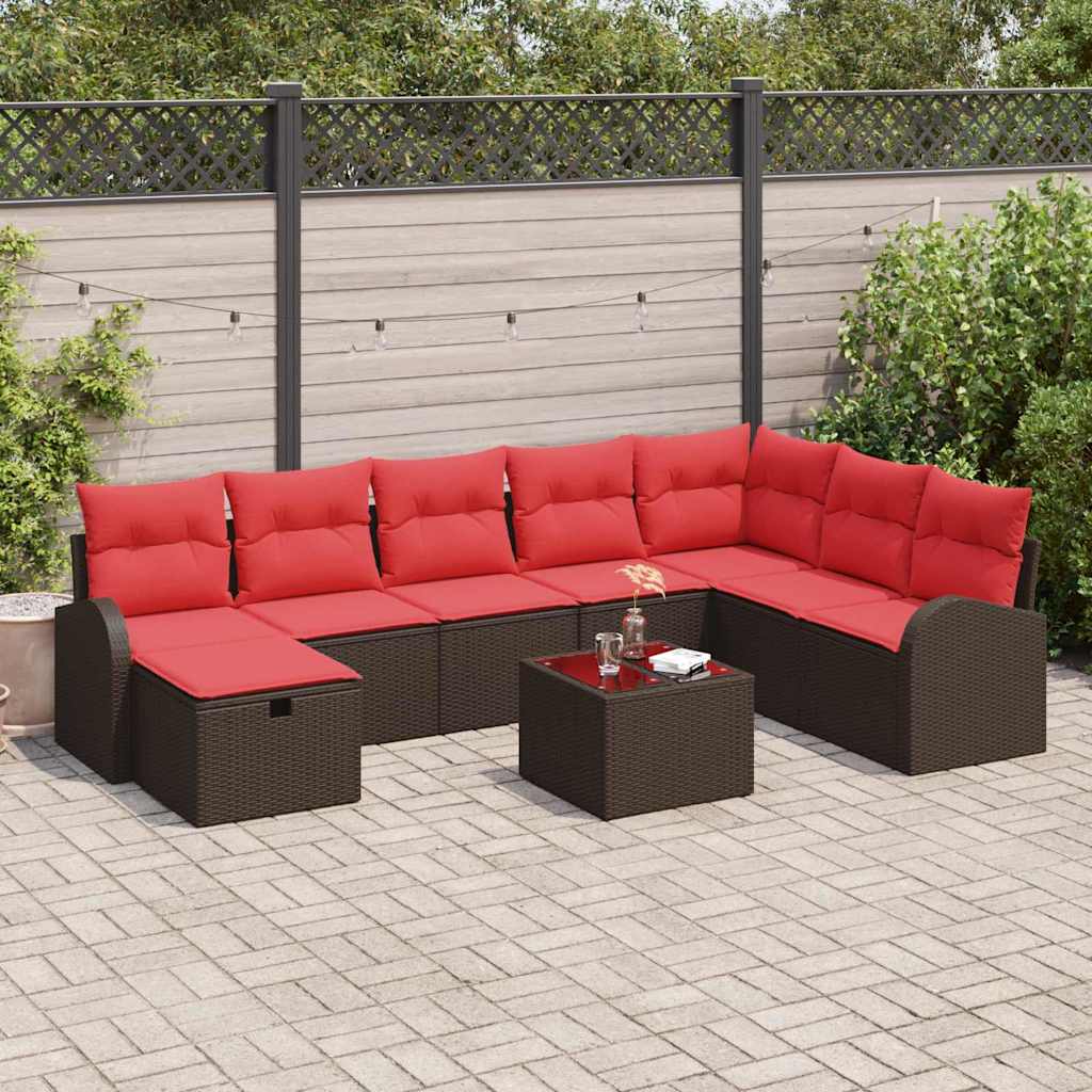 Gartensofa-set 9 stk. Braun Poly-Rattan