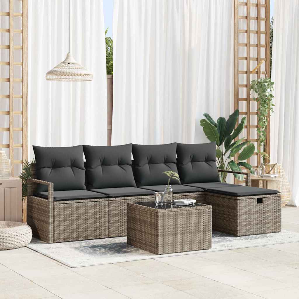 Gartensofa-set 6 stk. Grau Poly-Rattan