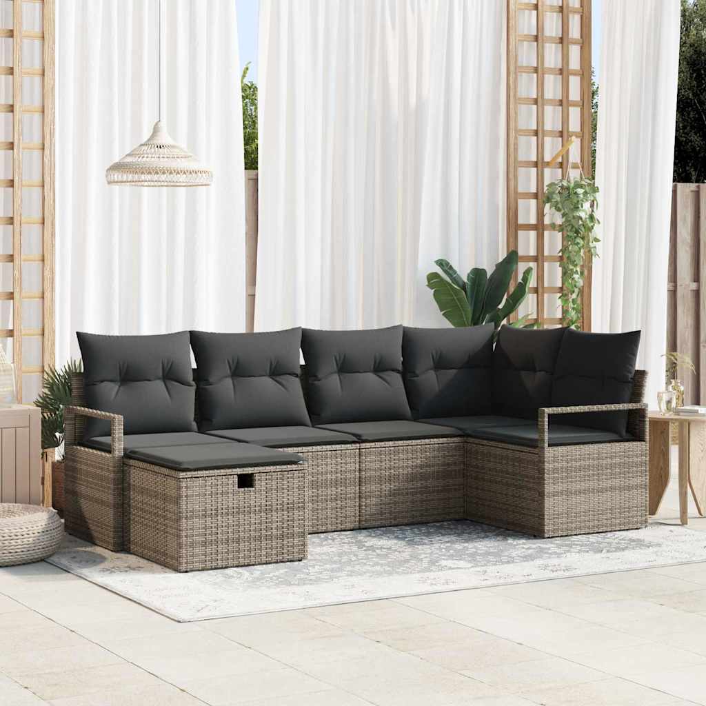 Gartensofa-set 6 stk. Grau Poly-Rattan