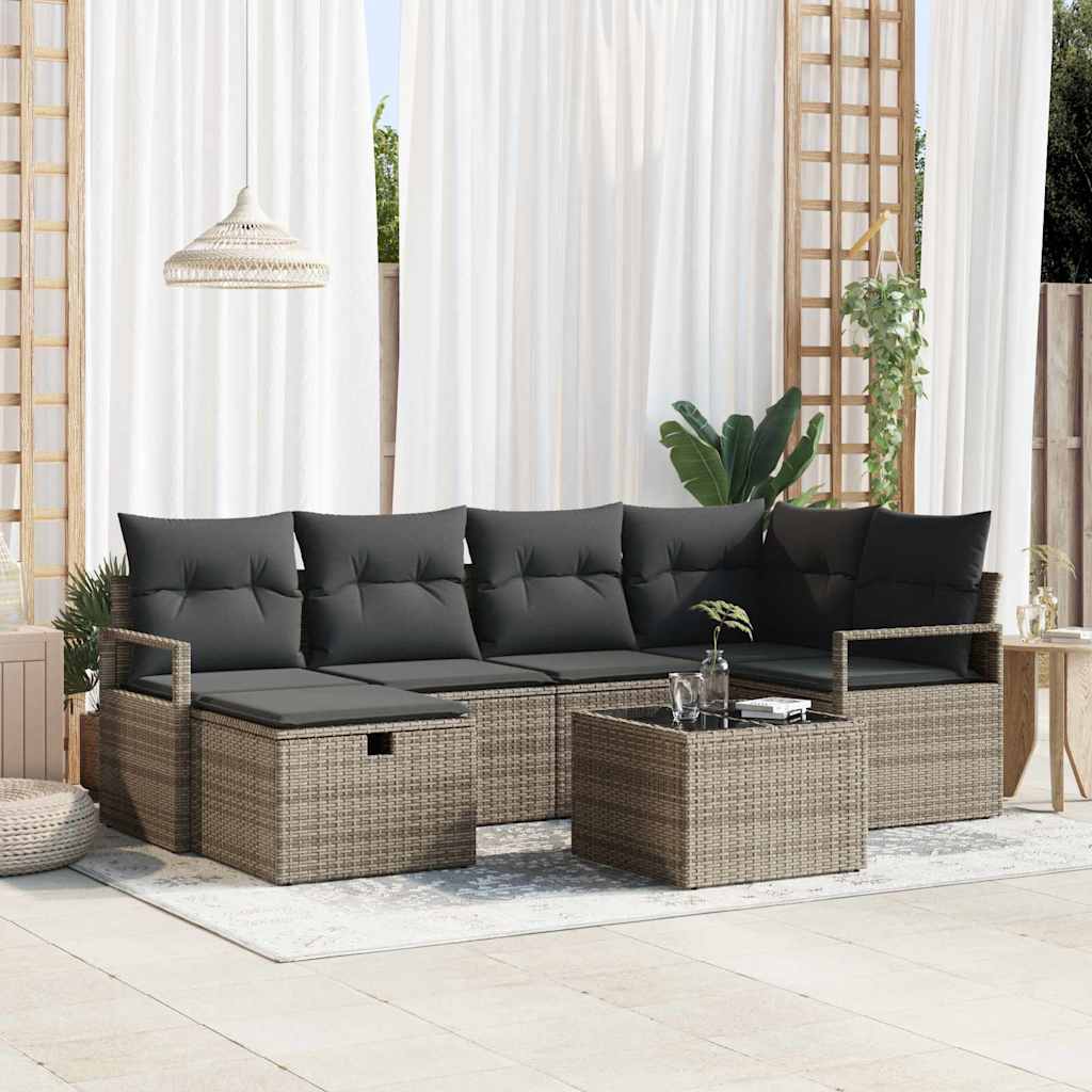 Gartensofa-set 7 stk. Grau Poly-Rattan