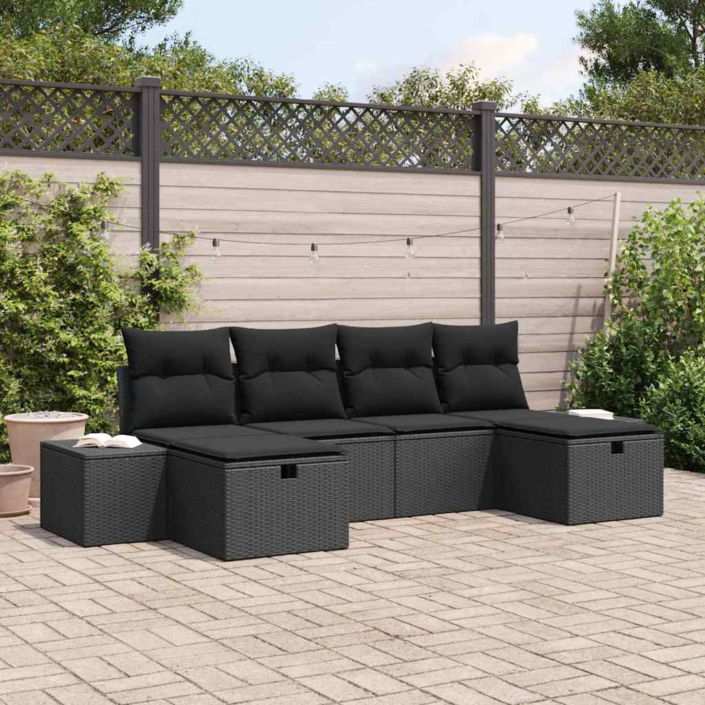 Gartensofa-set 6 stk. Schwarz Poly-Rattan