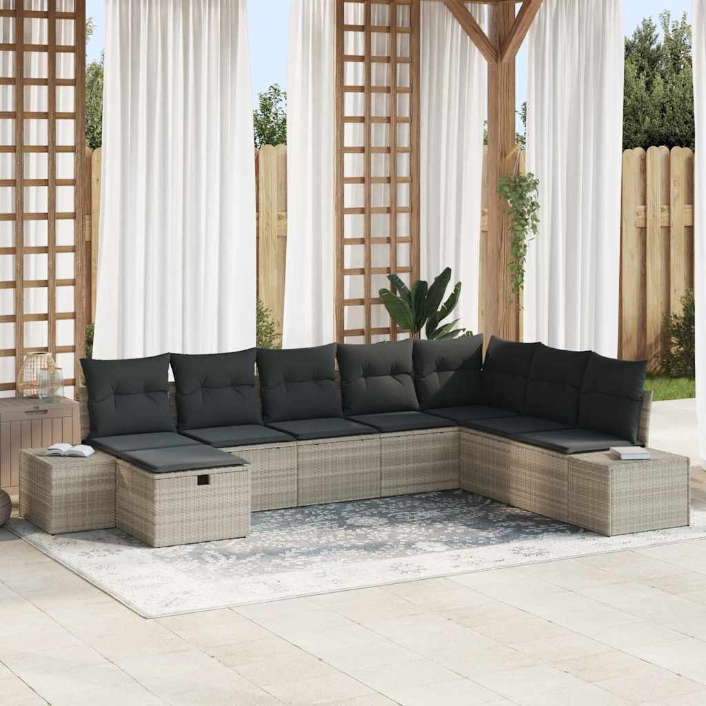 Gartensofa-set 8 stk. Hellgrau Poly-Rattan