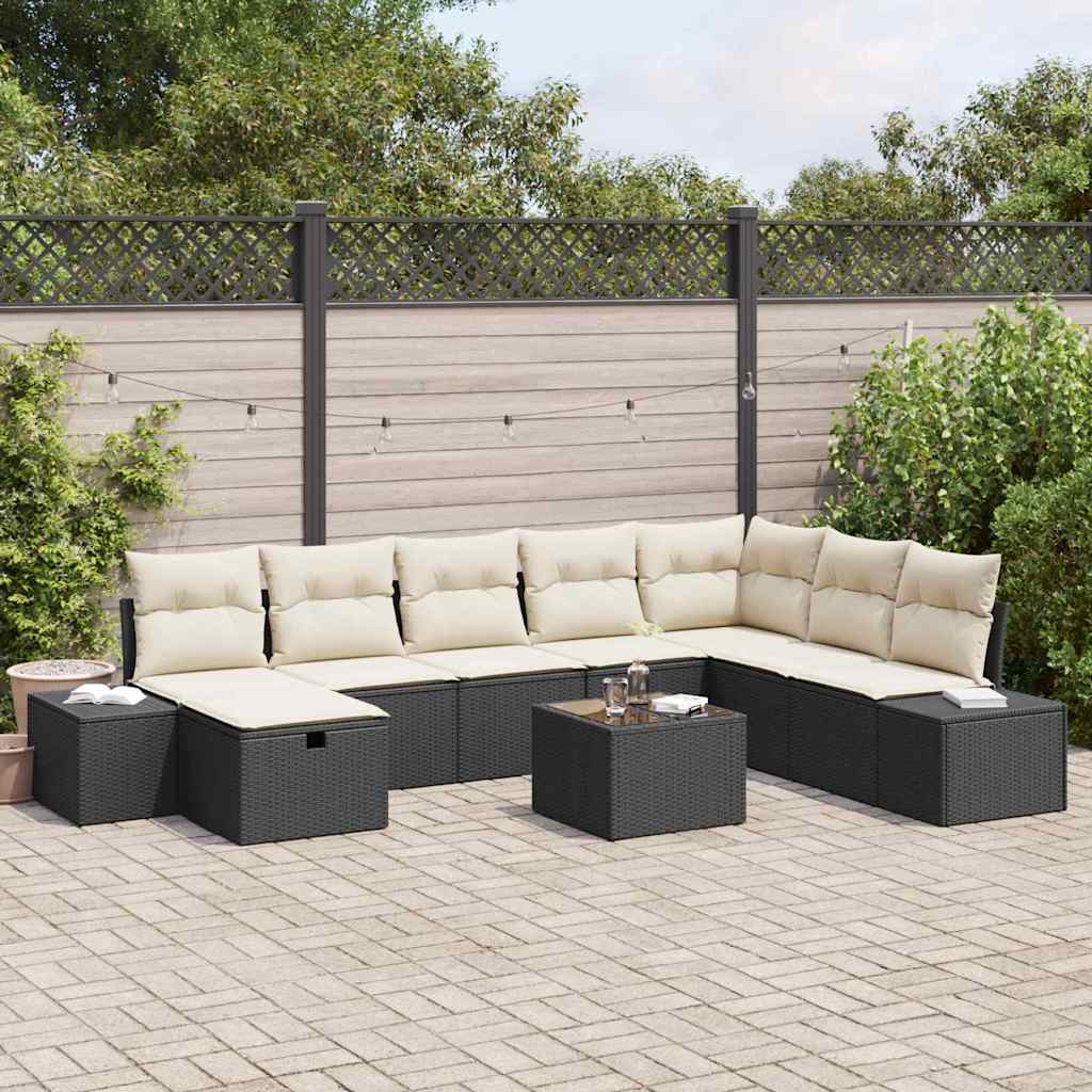 Gartensofa-set 9 stk. Schwarz Poly-Rattan