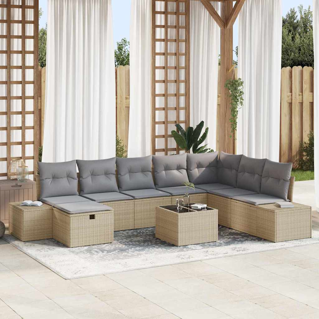 Gartensofa-set 9 stk. Beige Poly-Rattan