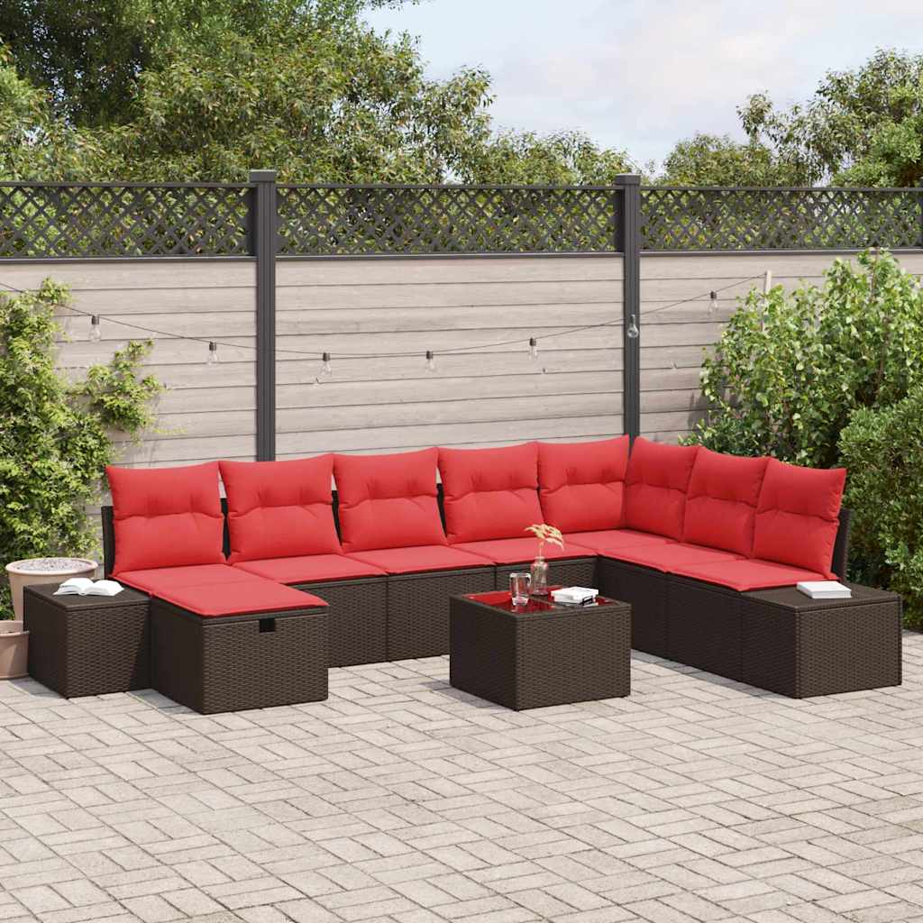 Gartensofa-set 9 stk. Braun Poly-Rattan