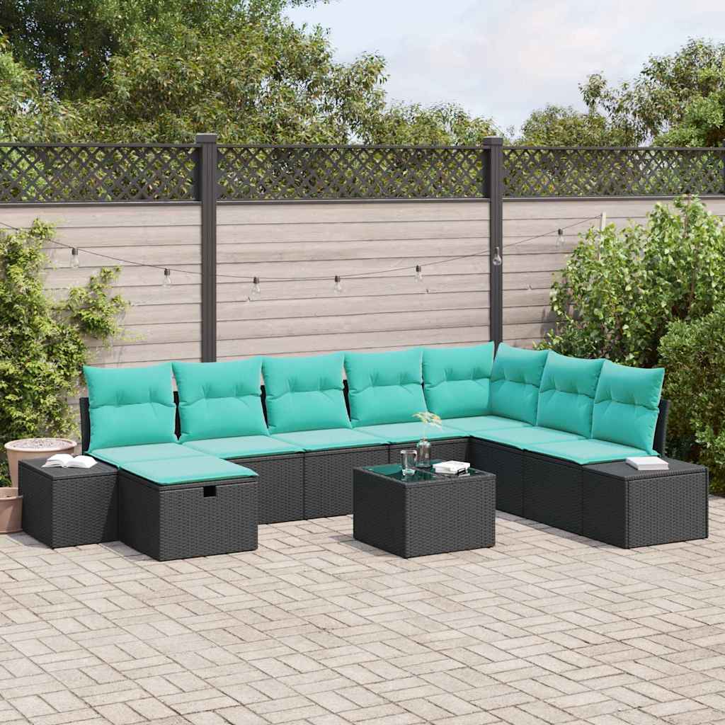 Gartensofa-set 9 stk. Schwarz Poly-Rattan
