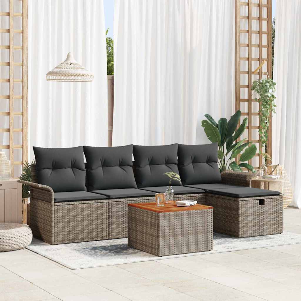 Gartensofa-set 6 stk. Grau Poly Rattan