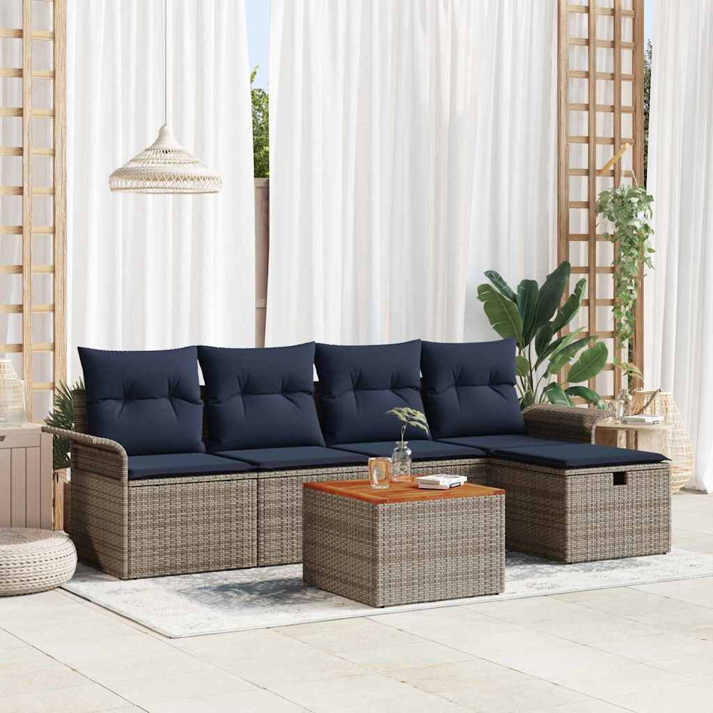 Gartensofa-set 6 stk. Grau Poly Rattan
