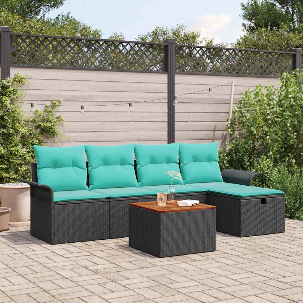 Gartensofa-set 6 stk. Schwarz Poly Rattan