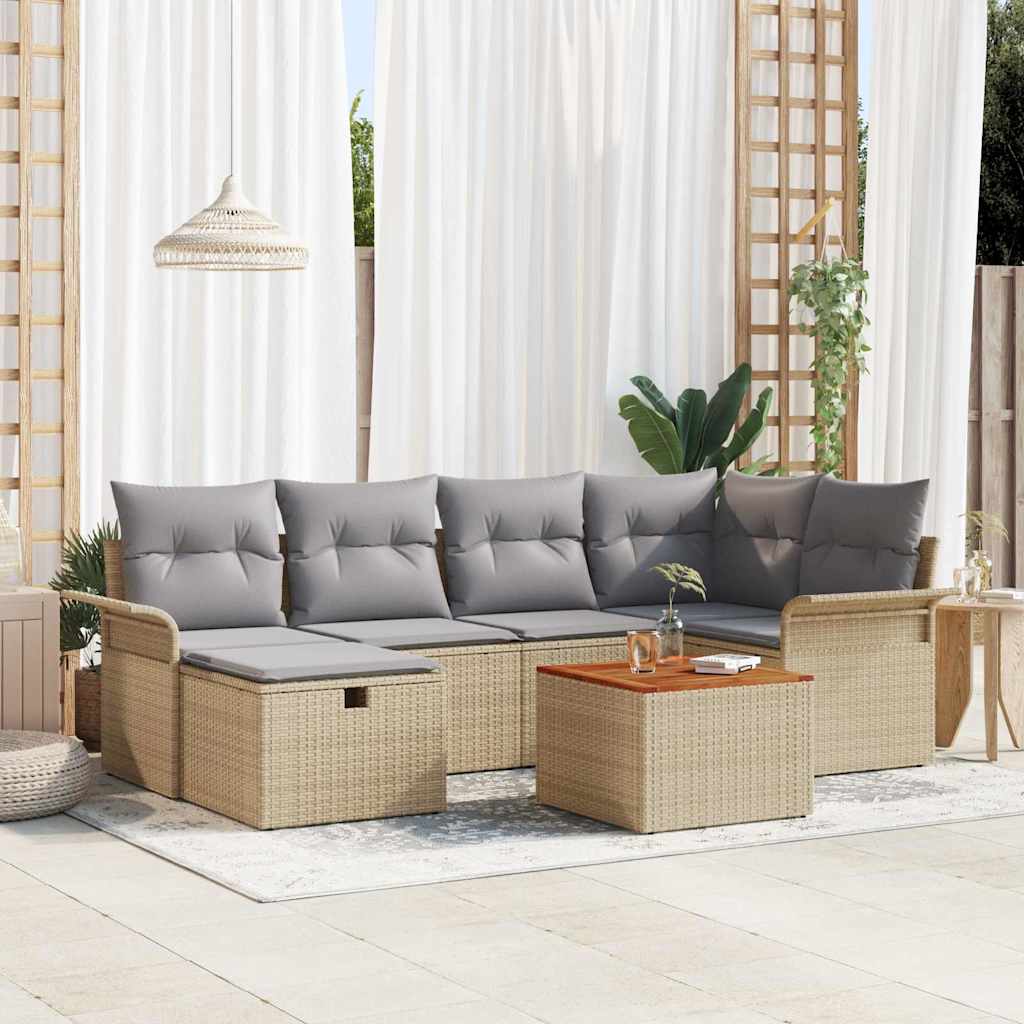 Gartensofa-set 7 stk. Beige Poly Rattan