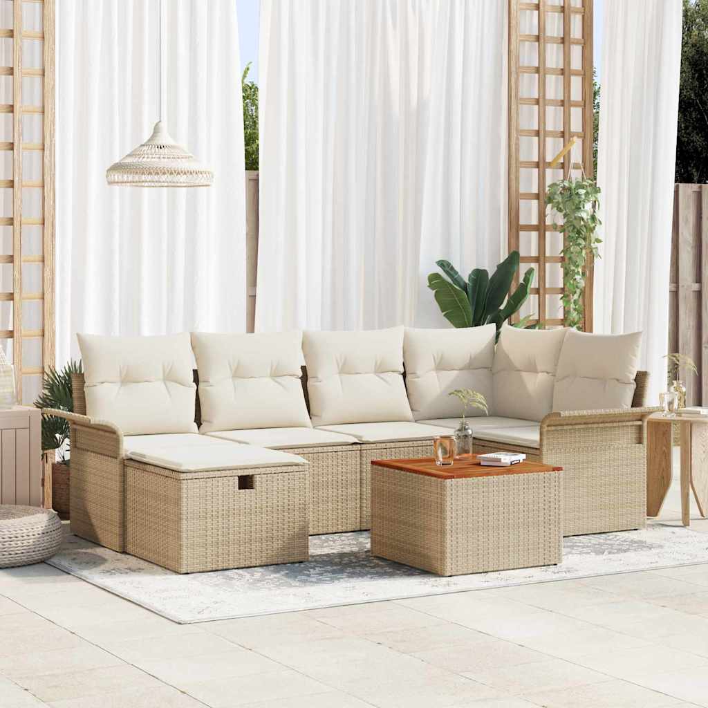 Gartensofa-set 7 stk. Beige Poly Rattan