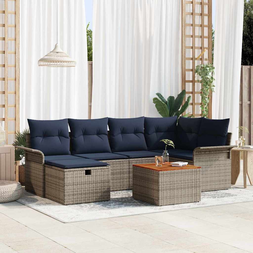 Gartensofa-set 7 stk. Grau Poly Rattan