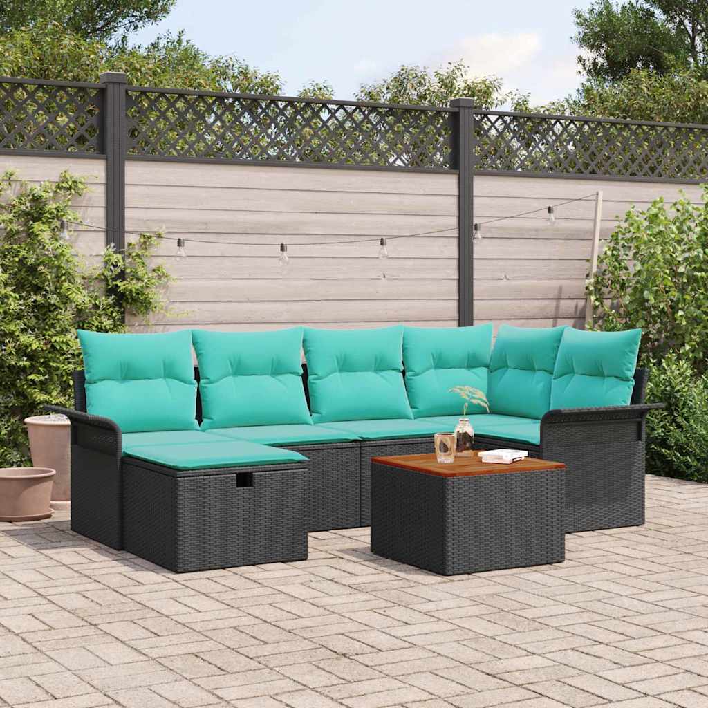 Gartensofa-set 7 stk. Schwarz Poly Rattan